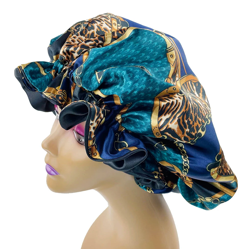 New Solid Women Satin Bonnet Fashion Stain Silky Big Bonnet for Lady Sleep Cap Headwrap Hat Hair Wrap Accessories Wholesale