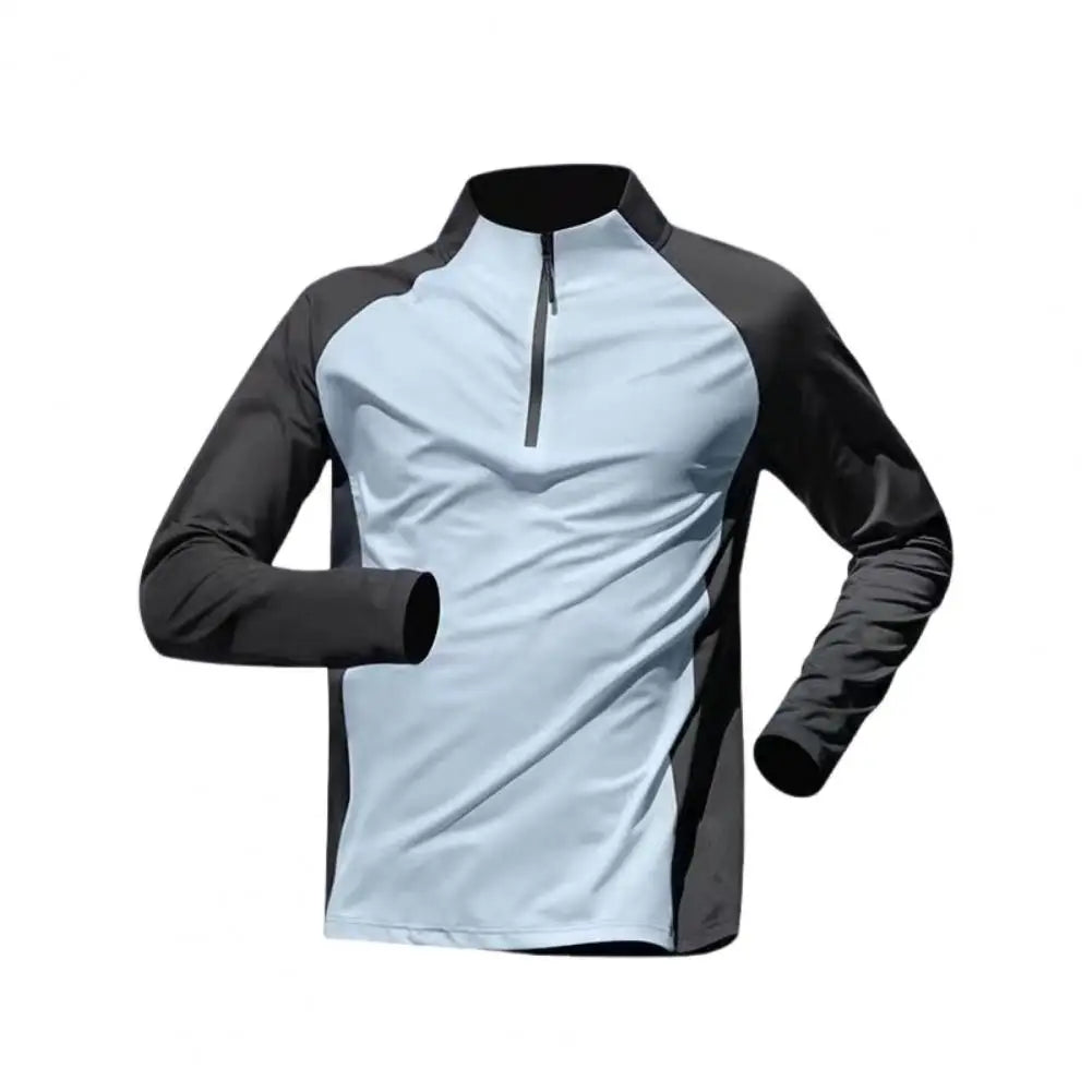Men Sports T-shirt Half Zipper Collar Fitness Training T-shirts Gym Workout Compression Sweatshirt Running Football Sportswear