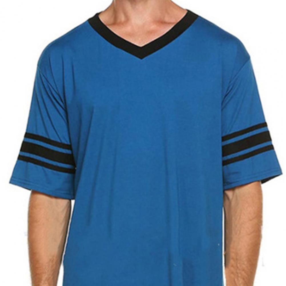 Men Summer Top Color Matching Men Loungewear Long Style Short Sleeve V Neck Home Clothes Striped Print Sleeping Clothes For Men