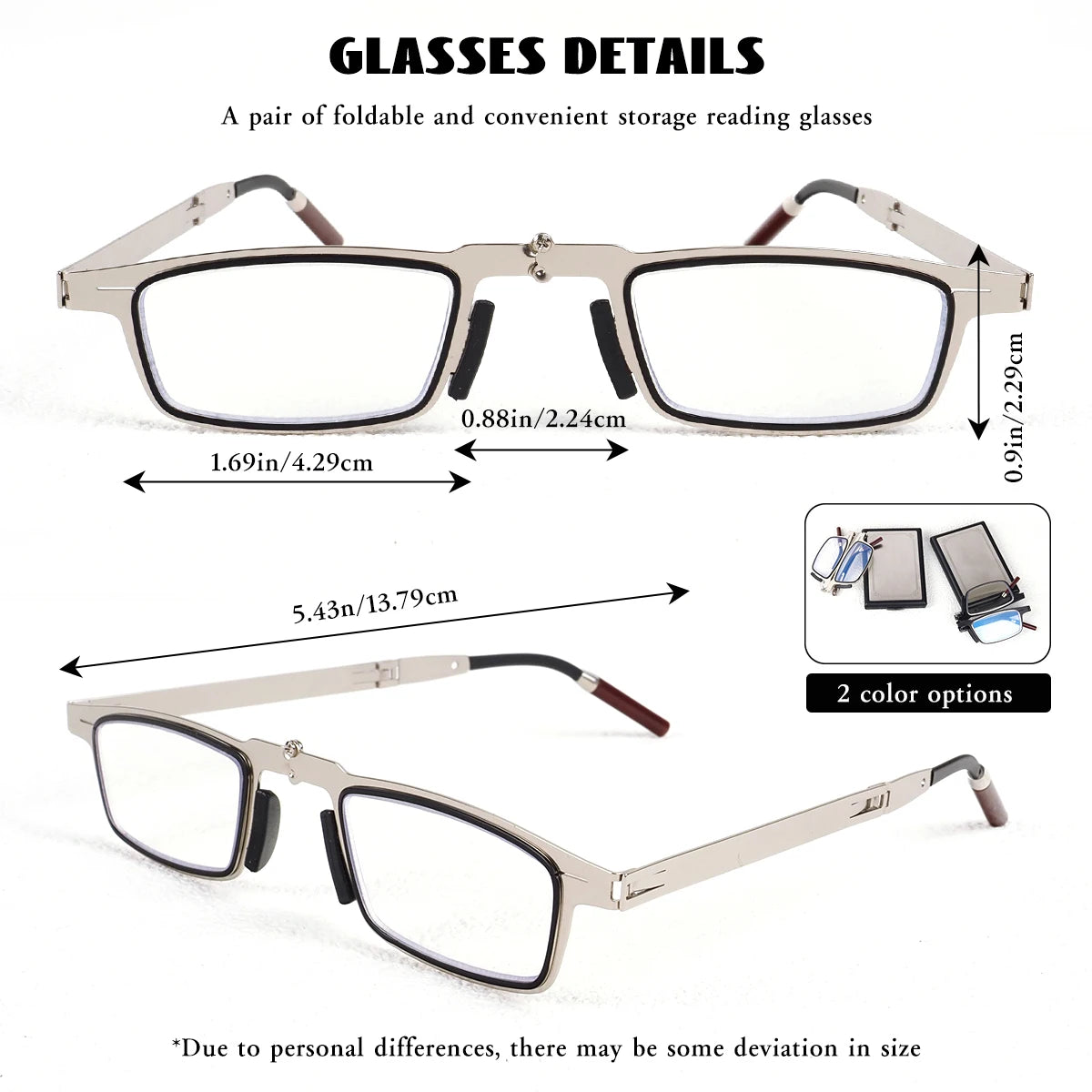 Portable Foldable Reading Glasses That Can Be Attached to the Back of a Phone as a Phone Stand, Minimalist Style Stainless Steel Reading Glasses, +100 to +400, Unisex