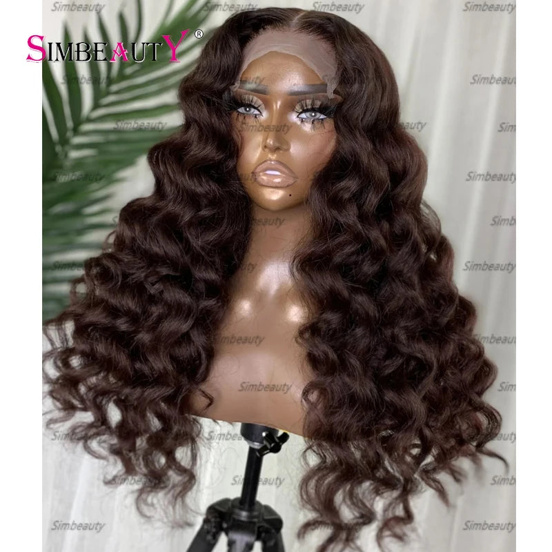 Indian Loose Deep Wave Dark Chocolate Brown 5x5 Lace Closure Human Hair Wigs for Black Women Glueless 360 Lace Frontal Wigs Remy