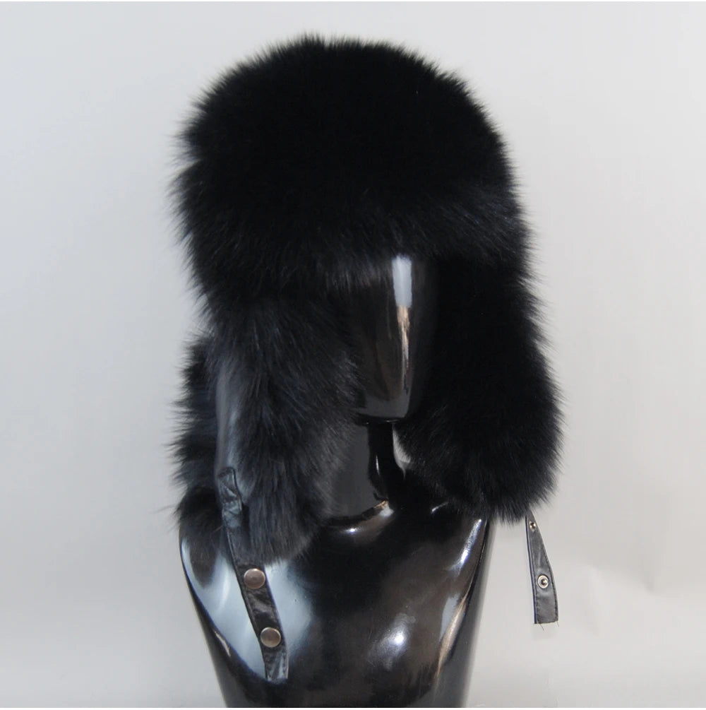 2026 Unisex Outdoor Windproof Winter Natural Real Fox Fur Bombers Hats Women Raccoon Fur Cap Luxury Real Sheepskin Leather Hat