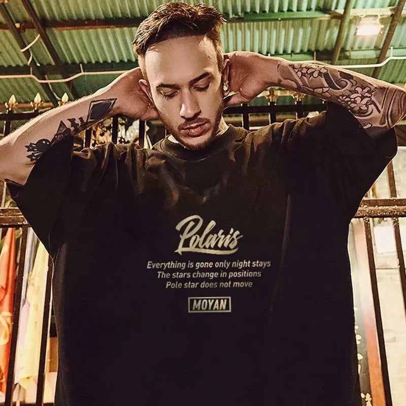 8XL Loose Fitting Fashionable Trendy New Eight pointed Star Formation Print T-shirt with Casual Men Versatile Couple Outfit