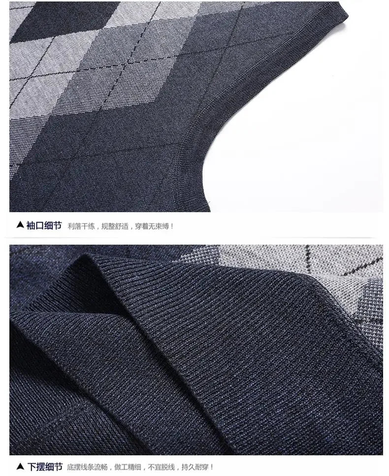 Fashion Vintage Winter Argyle Elastic Sweaters Vest Plus Fleece Thermal V-neck Sleeveless Loose Knitted Comfortable Pullover Top