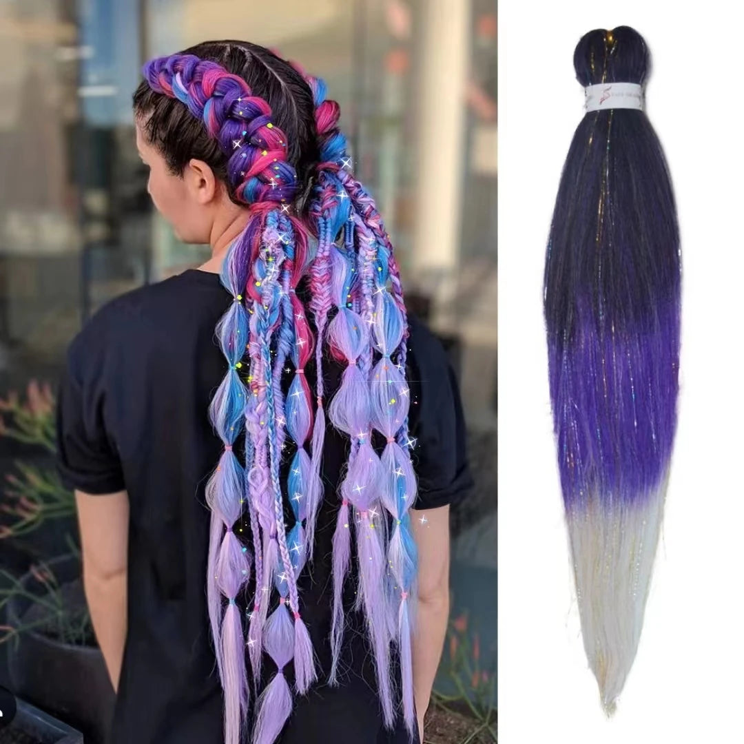 Dard Red White 3 Tones Ombre Straight Braids Blend Hair Tinsel Festival Rave Hair Extensions for Girls Crazy Hair Day Braids