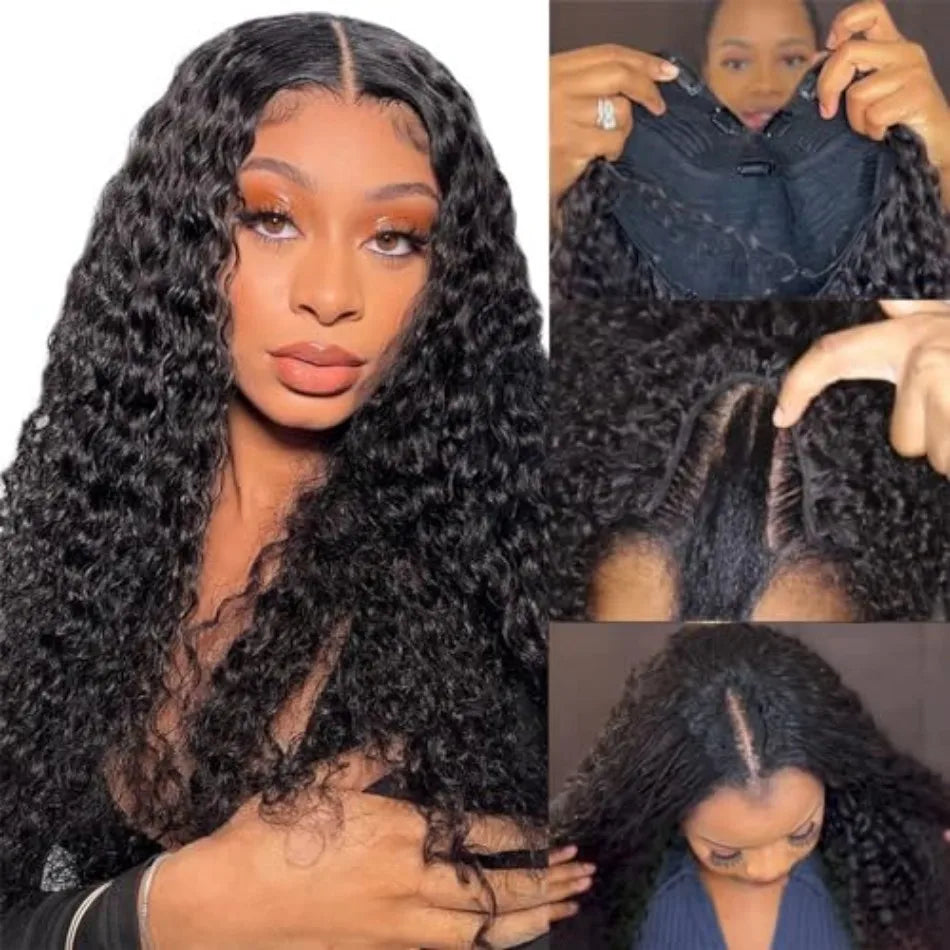 FRIZIRA kinky Straight V Part Brazilian Virgin Human Hair Wigs Glueless Upgrade U Part Wig Glueless V Shape Wig Natural Black