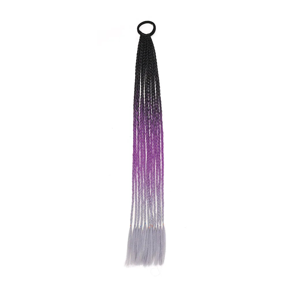 24inch Rubber Band Crochet Mixed Box Braids Plaited Ponytail Synthetic Gradient Dirty Braided Ponytail Hair Extensions for Kids