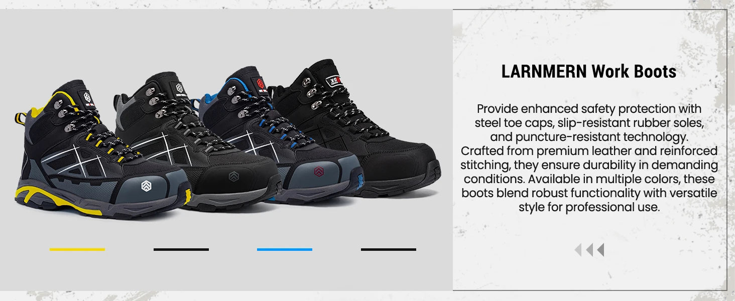 LARNMERN Men's Steel Toe Safety Work Boots shoe Non Slip Shoes for Man Anti-puncture Anti-static Protective Safety Boots