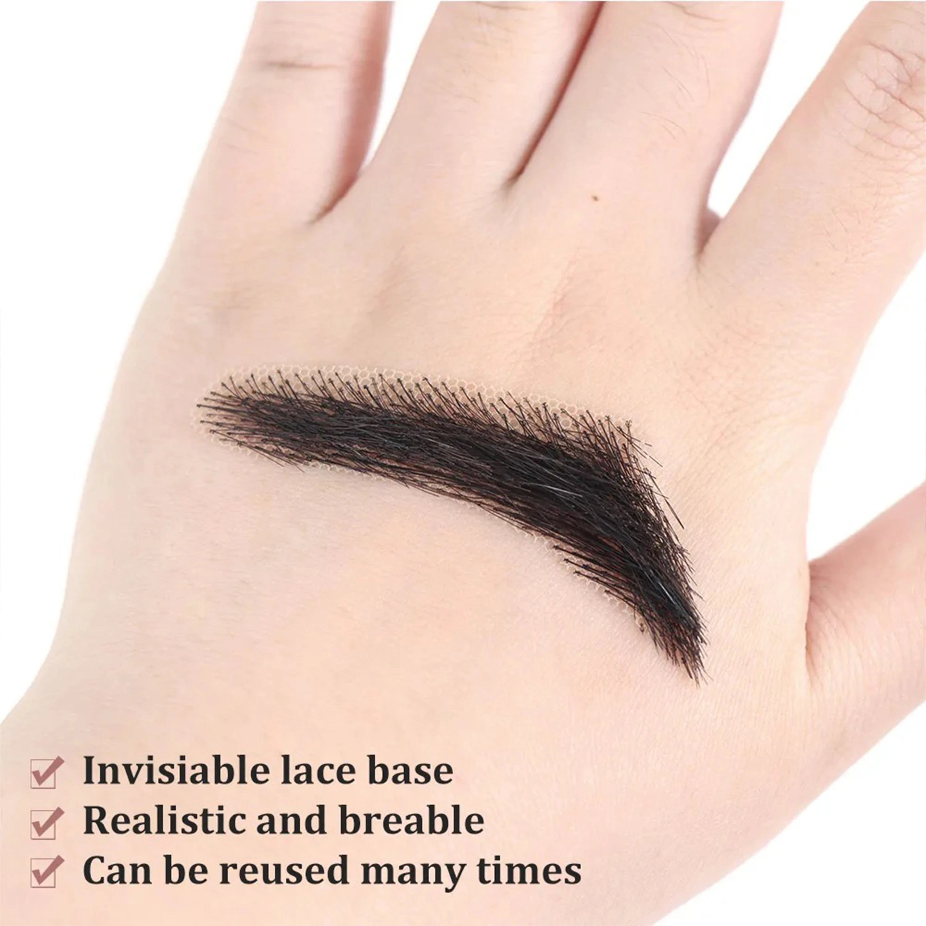 6 New Styles Invisible Natural Black Fake Eyebrows For Adult Males and Females 100% Human Hair Handtied Lace Base Natural Growth