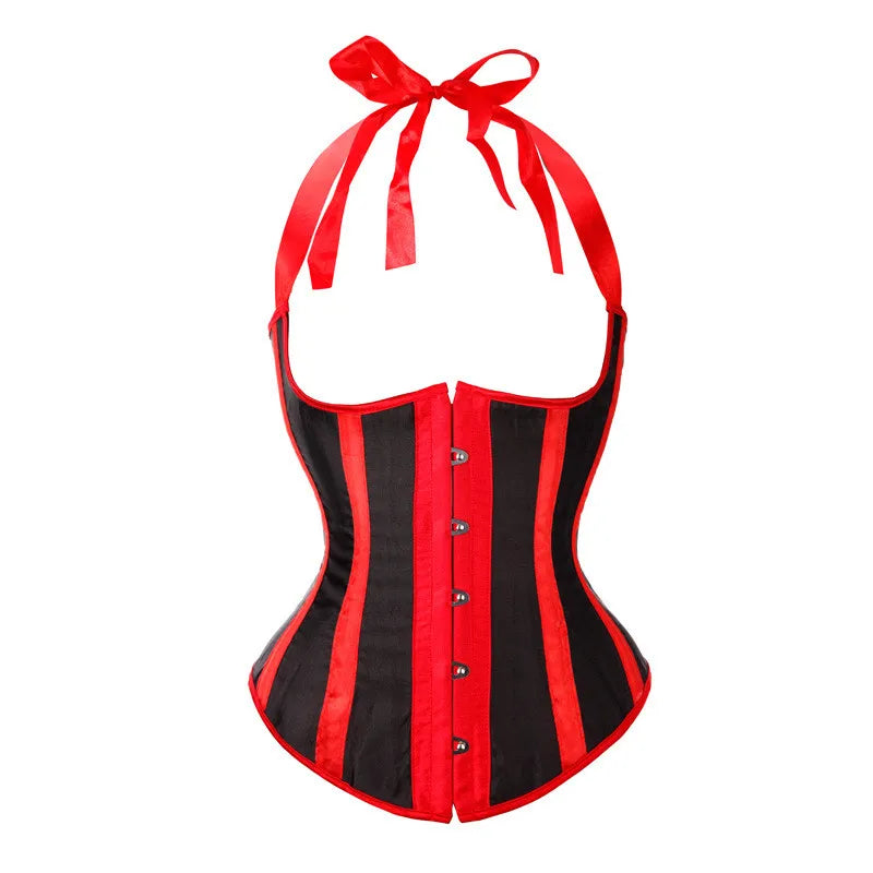 Lady Vest Corsets for Women Satin Halter Tops Straps Underbust Corset Bodyshaper Steampunk Corset Bustier Sexy Cupless Lingerie
