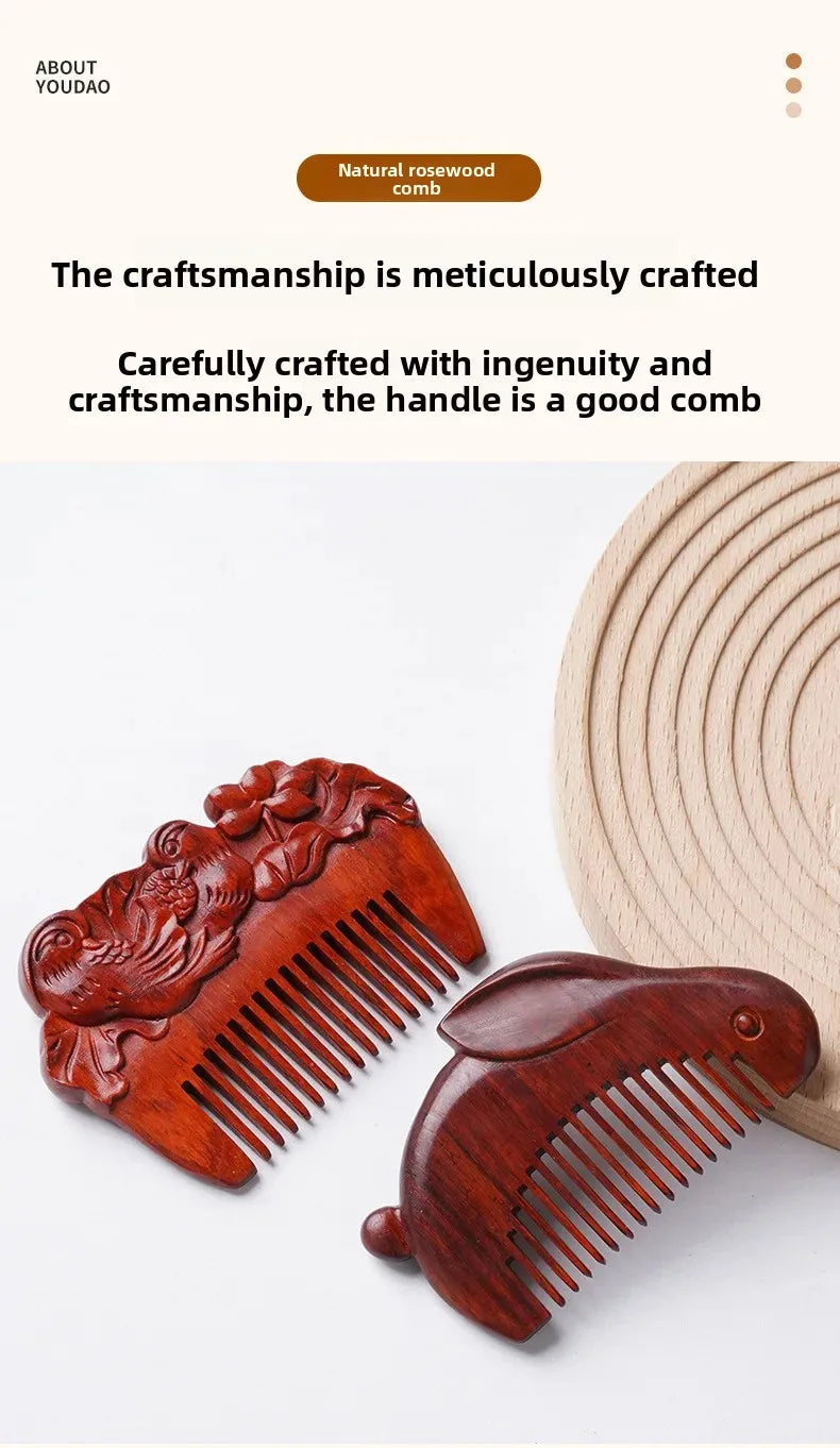 Portable Mini Ebony Wood Comb Chinese Style Carved Travel Souvenir Popular Hairdressing Professional Comb Made in China