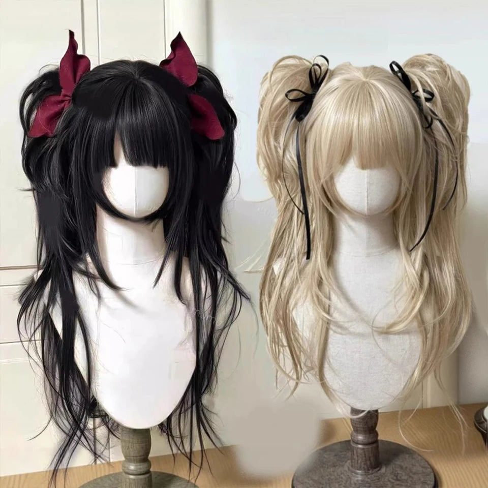 AOSI Synthetic Long Curly Wig Double Ponytail Cute Lolita Women Wigs Halloween Cosplay Style Blonde Brown Party Wig