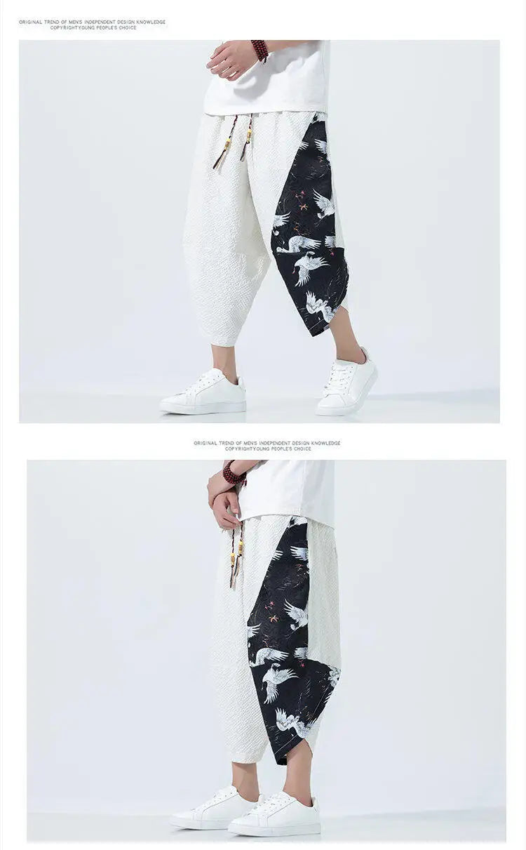 Summer Shorts Men Japanese Style Retro Comfortable Breathable Beach Pants Men Elastic Waistband Thin Loose Harun Casual Trousers