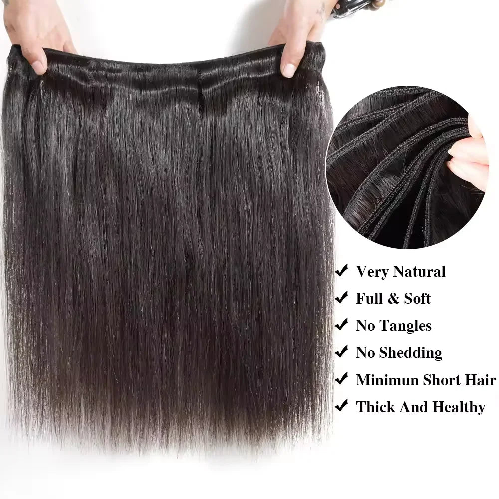 16A Real Bone Straight Human Hair Bundles Deal 30 40Inch Brazilian Raw Hair Extensions 3 4 Pcs Human Hair Bundles  Natural Black