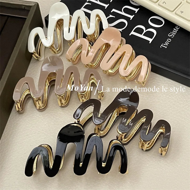 Acetate Metal Wave Grip Women's Back Half Catch Shark Clip Medium Hairpin High-Grade Hair Claw Headdress