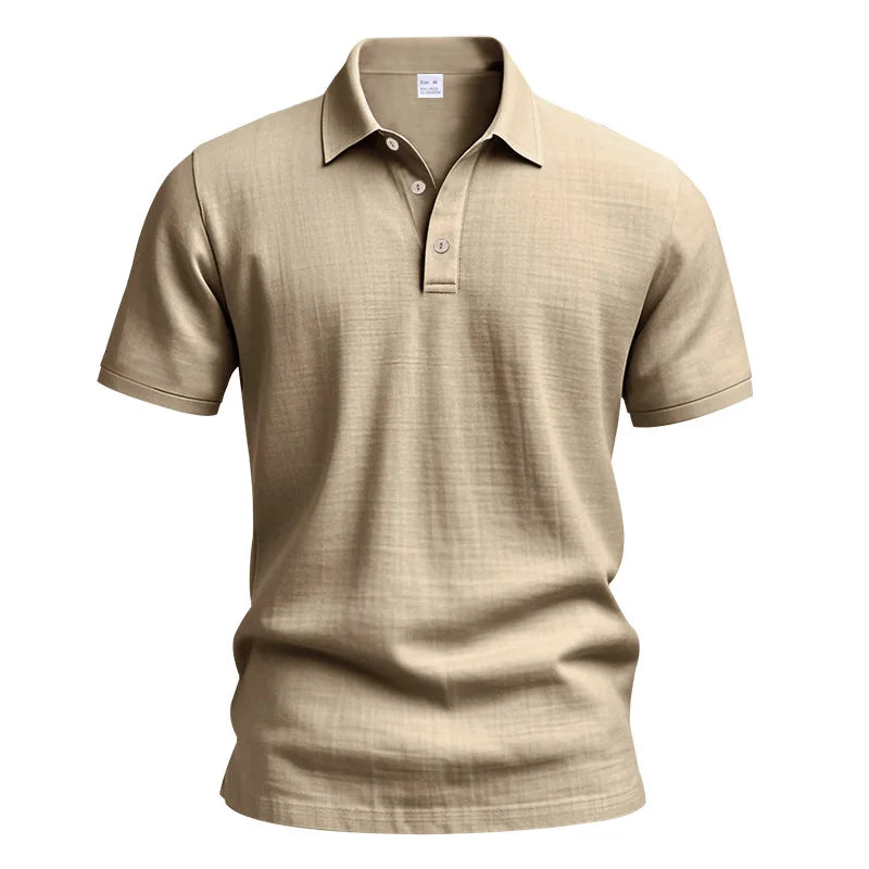 2025Summer New Men's Shirt British Style Loose Trendy Breathable Linen Casual Polo Collar Series POLO Shirt Short Sleeve
