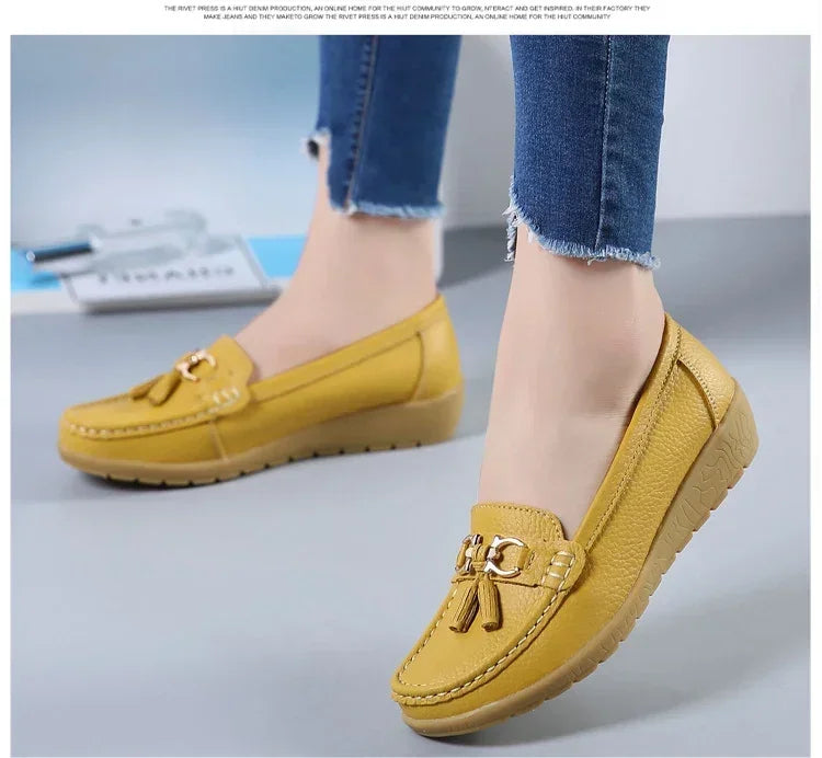 Spring Summer Breathable Casual Loafers For Women Platform Leather Comfort Wedge Moccasins Ladies Vulcanized Sneakers 44