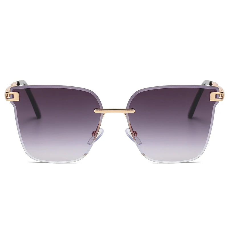 New Sunglasses Women Rimless Cat Eye Eyewear Gradient Brown Cutting Lens Sun Glasses For Female Alloy Eyeglasses Brand Designer