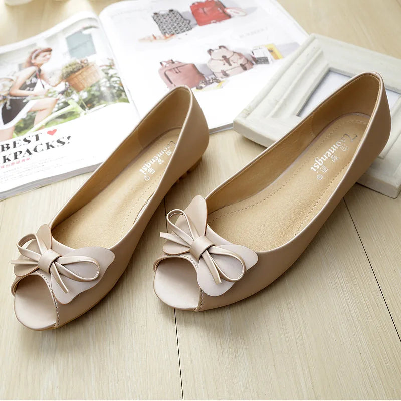 34-43 big size luxury peep toe bowtie flat shoes woman black/white leather ballet flats bow zapatos mujer primavera verano 2022