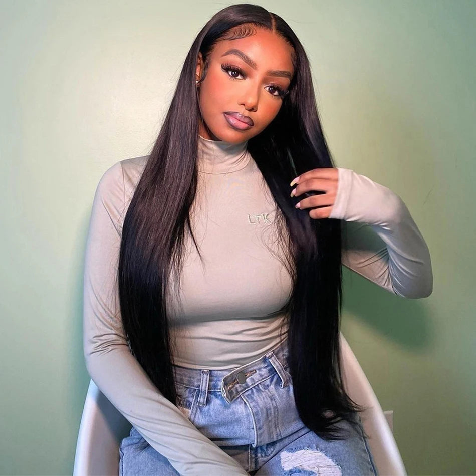 Tuneful 13x6 Lace Frontal Human Hair Wigs Straight 30 Inch Pre Plucked HD Lace Front Human Hair Wigs Glueless Wigs Ready To Wear