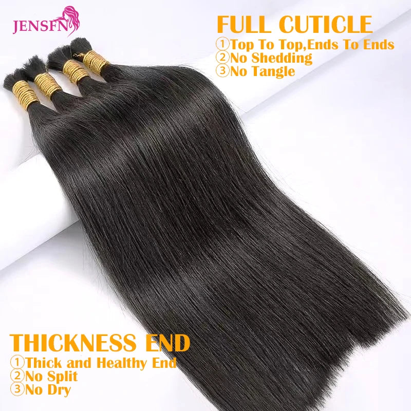 JENSFN  Bulk Hair Extensions Human Hair Straight  16"-26" Inch 50g/Strand  #613 60  Brown Blonde Color Hair Salon Supplies