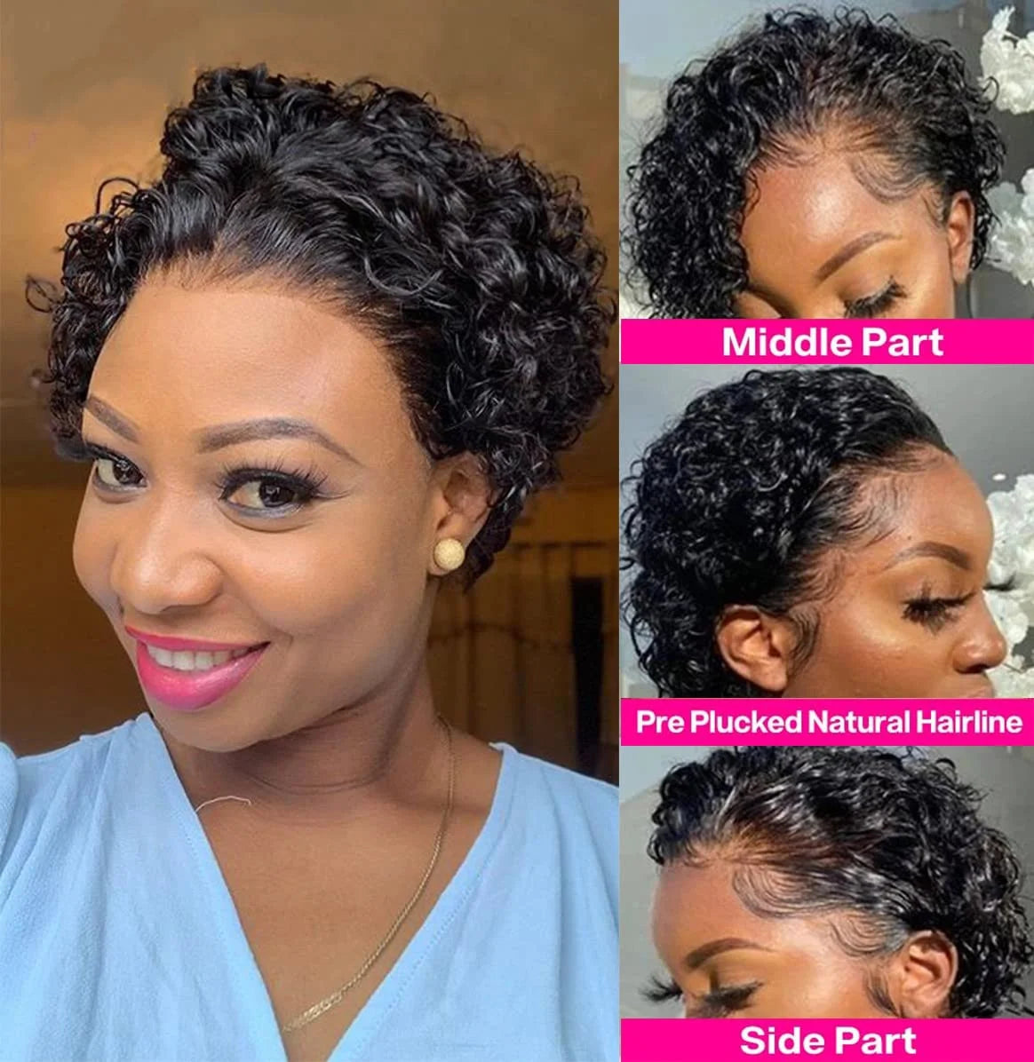 13X4 Short Curly Pixie Cut Wigs Human Hair Transparent Rose Curly Lace Frontal Wigs Human Hair For Black Women