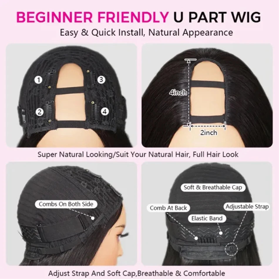 30 Inch Kinky Straight U Part Wig Glueless Wigs Human Hair Ready To Wear Remy Human Hair Wigs V Part Wig No Lace Wigs For Women