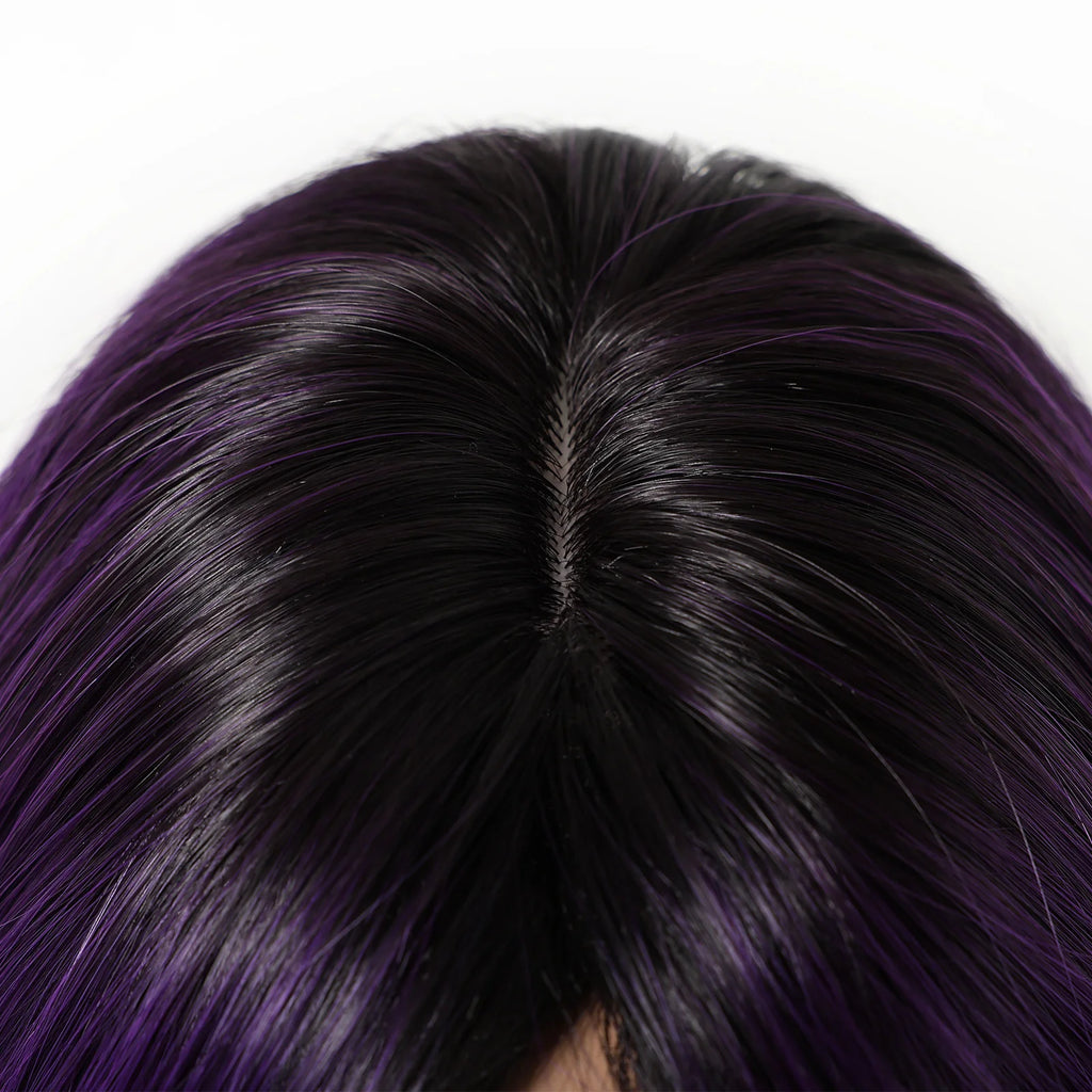 EASIHAIR Purple Synthetic Wigs for Women Long Straight Layered Hair Wigs With Side Bangs Ombre Purple Black Wigs Heat Resistant