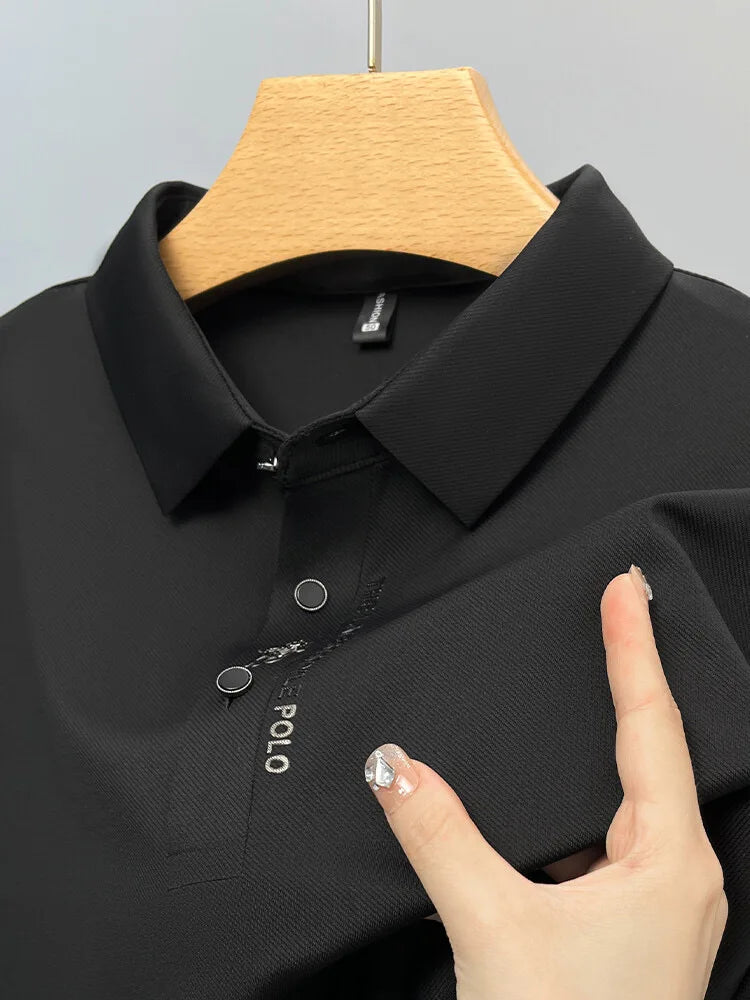 High end brand short sleeve polo shirt men's 2025 summer new trend embossed design casual ice silk breathable lapel Paul T-shirt