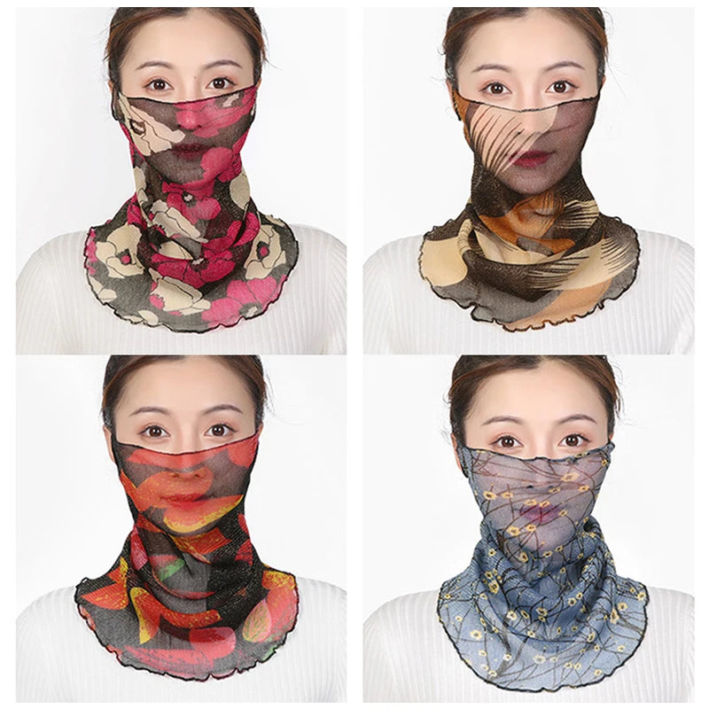 Fashion Summer Chiffon Neck Collar Silk Scarf Women Sunscreen Face Mask Headscarf Bandana Cycling Anti-uv Multi-function Scarves