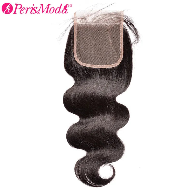 PerisModa Body Wave Human Hair Bundles With Closure 5x5 Transparent Lace 4×4 Brown Lace Brazilian Remy 12A Human Hair Extensions