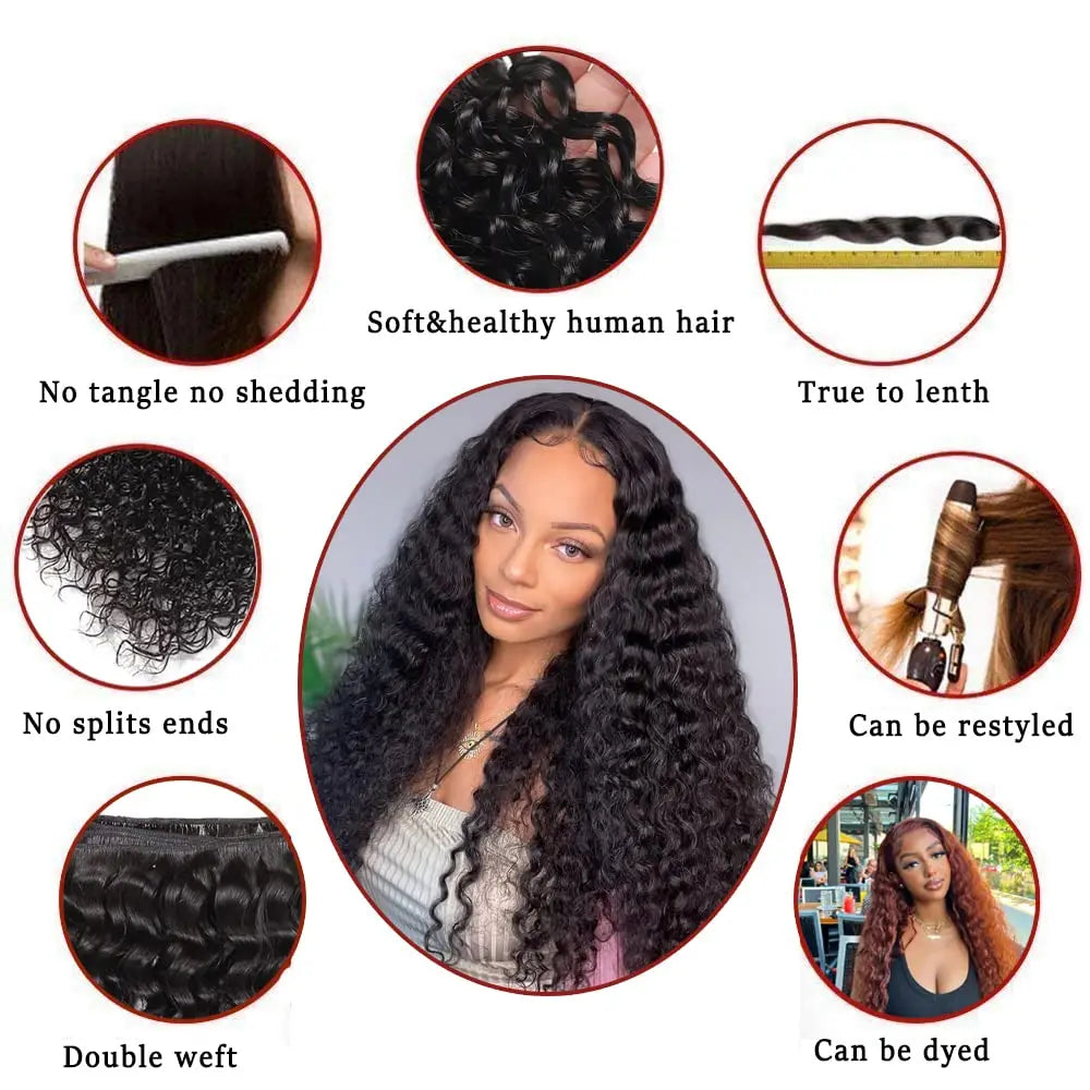 raw kinky curly human hair extensions deals weave bundles 30 36 inch brazilian Natural black water deep wave for woman