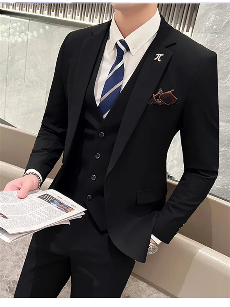 2025 Suit (blazer+vest+pants) Fashion Business Casual Hosts The Korean Version of The British Style Slim Gentleman Wedding
