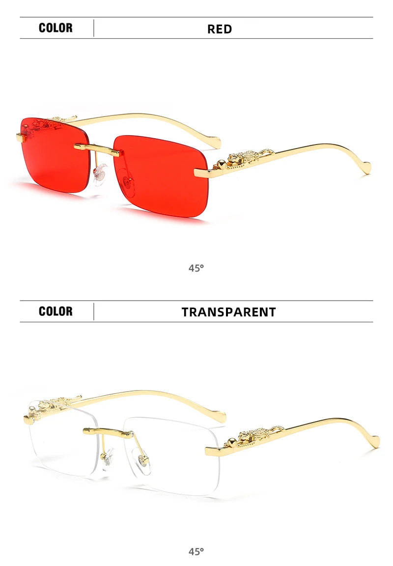 Classic Rimless Sunglasses Men Women Fashion Leopard Decoration Small Sun Glasses Stylish Frameless Driving Travelling Shades