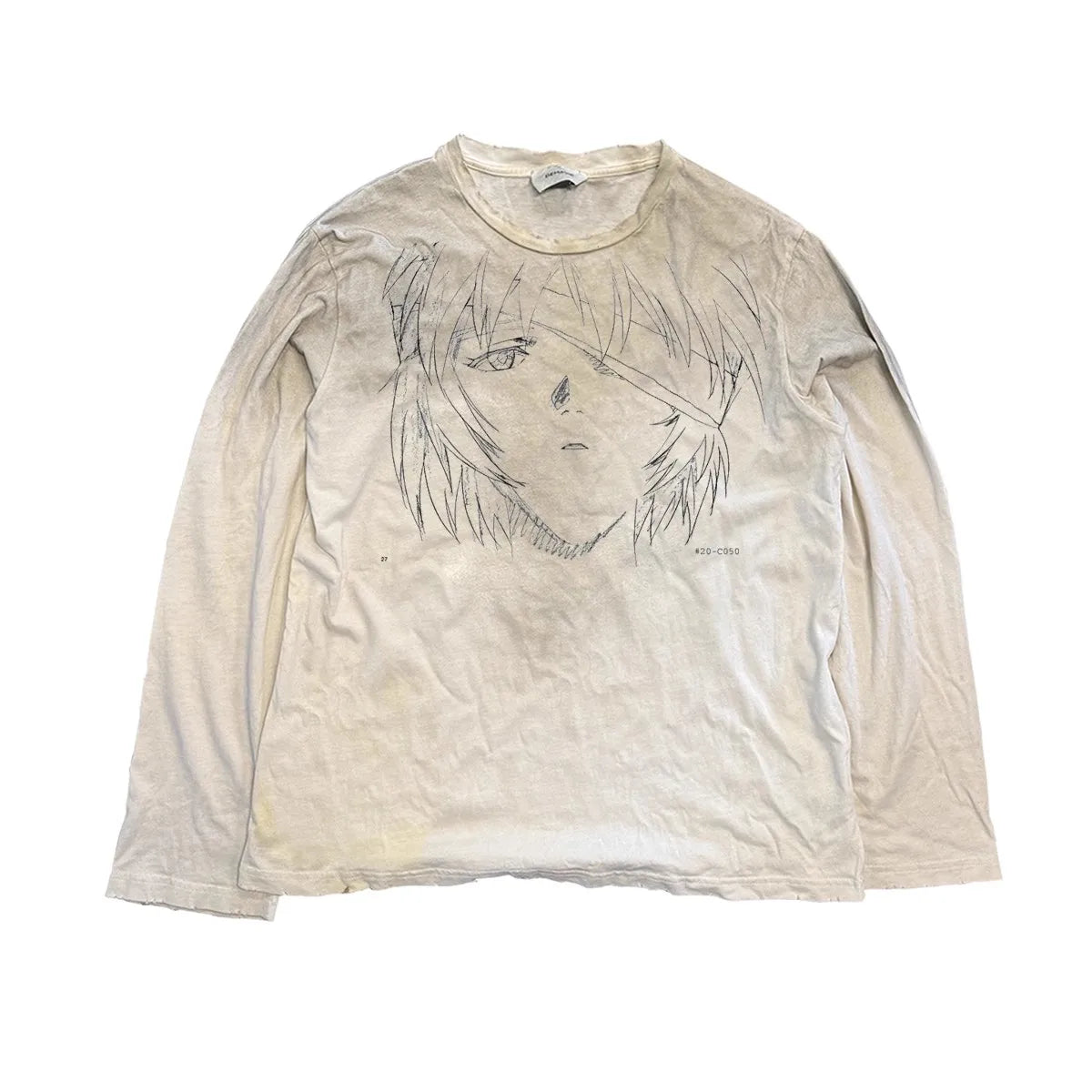 Vintage Washed Long Sleeves T-Shirt Summer Graffiti Printed Destroyed Dirty T Shirt Hip Hop Streetwear Cotton Tops Tees