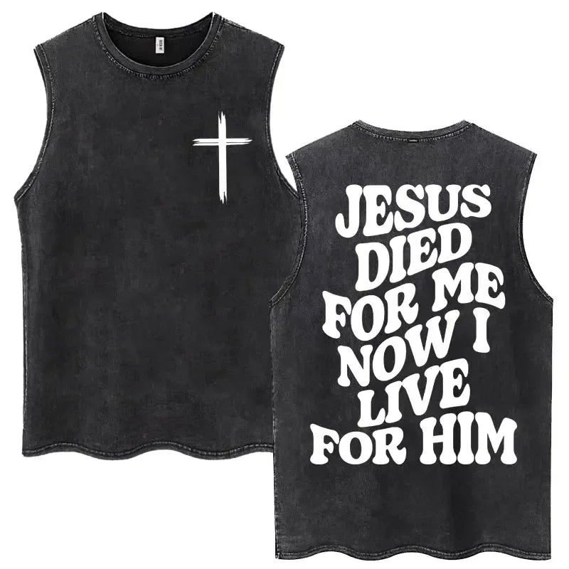 Christian Jesus Church Vintage Washed Tank Tops Bible Verse God Loves You Sleeveless T-shirt Men Women Cotton Loose Y2k T Shirts