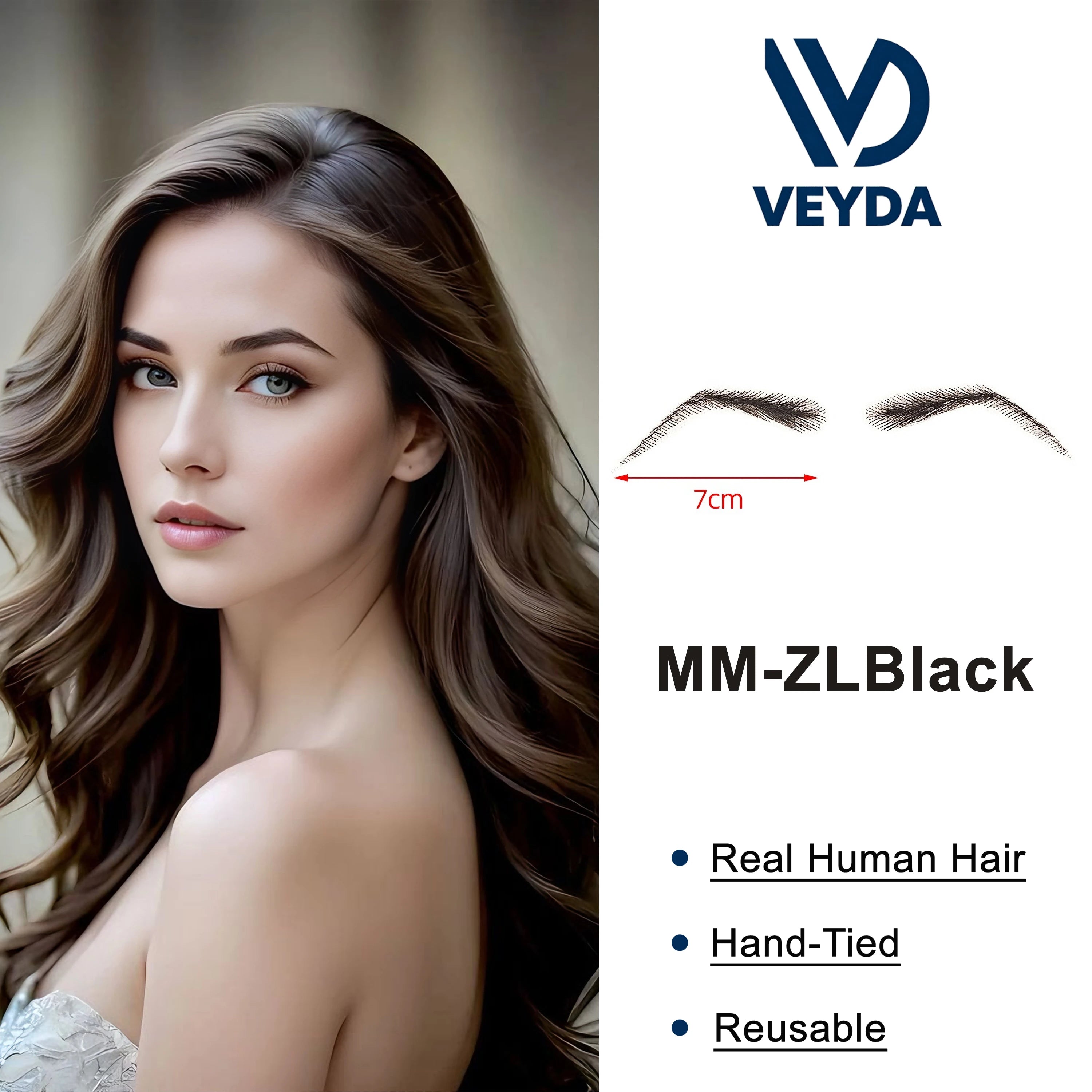 6 New Styles Invisible Natural Black Fake Eyebrows For Adult Males and Females 100% Human Hair Handtied Lace Base Natural Growth