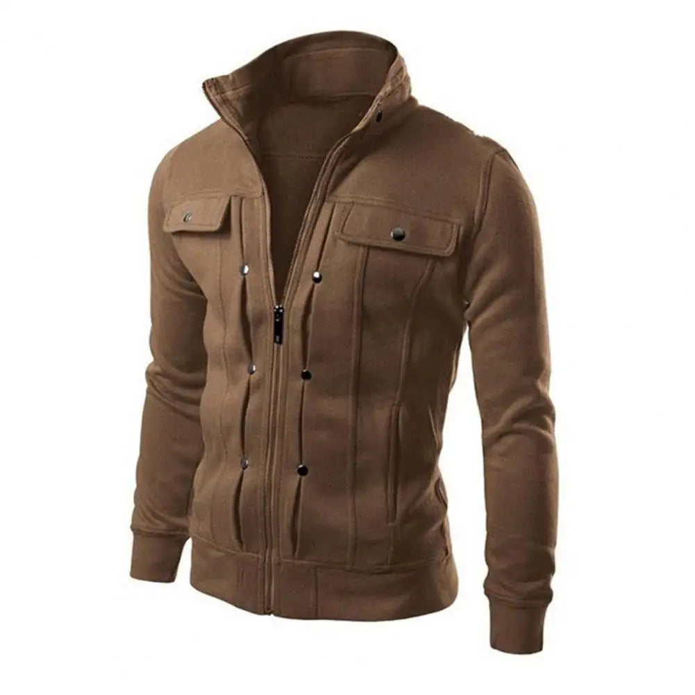 Fashionable Men Outerwear Stylish Men's Spring Outerwear with Stand Collar Zipper Closure Casual Jacket for Autumn Solid for Men
