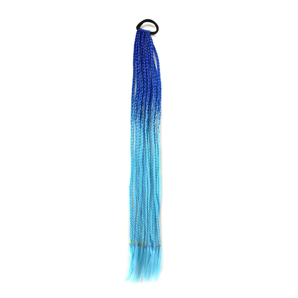 24inch Rubber Band Crochet Mixed Box Braids Plaited Ponytail Synthetic Gradient Dirty Braided Ponytail Hair Extensions for Kids