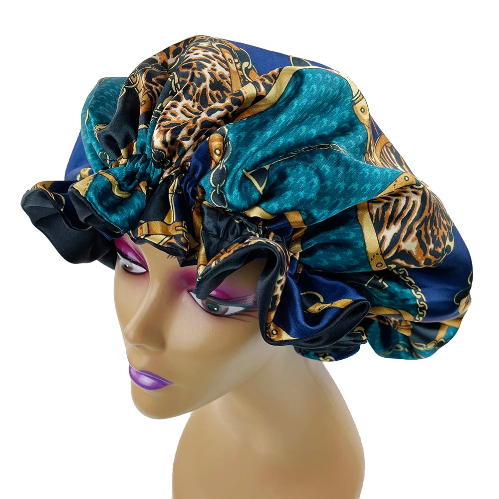 New Solid Women Satin Bonnet Fashion Stain Silky Big Bonnet for Lady Sleep Cap Headwrap Hat Hair Wrap Accessories Wholesale