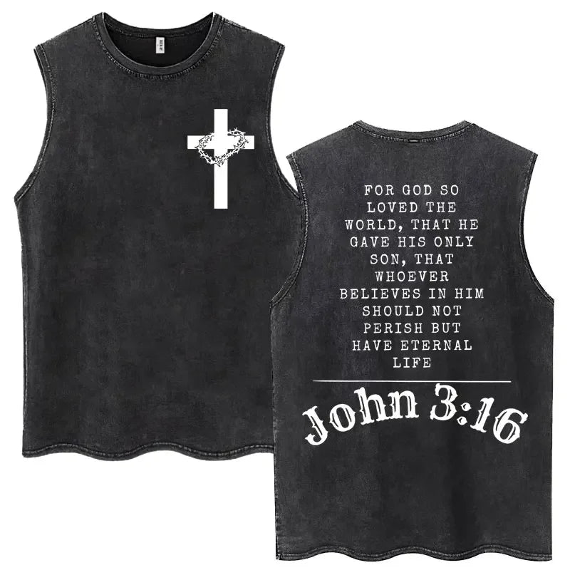 Christian Jesus Church Vintage Washed Tank Tops Bible Verse God Loves You Sleeveless T-shirt Men Women Cotton Loose Y2k T Shirts