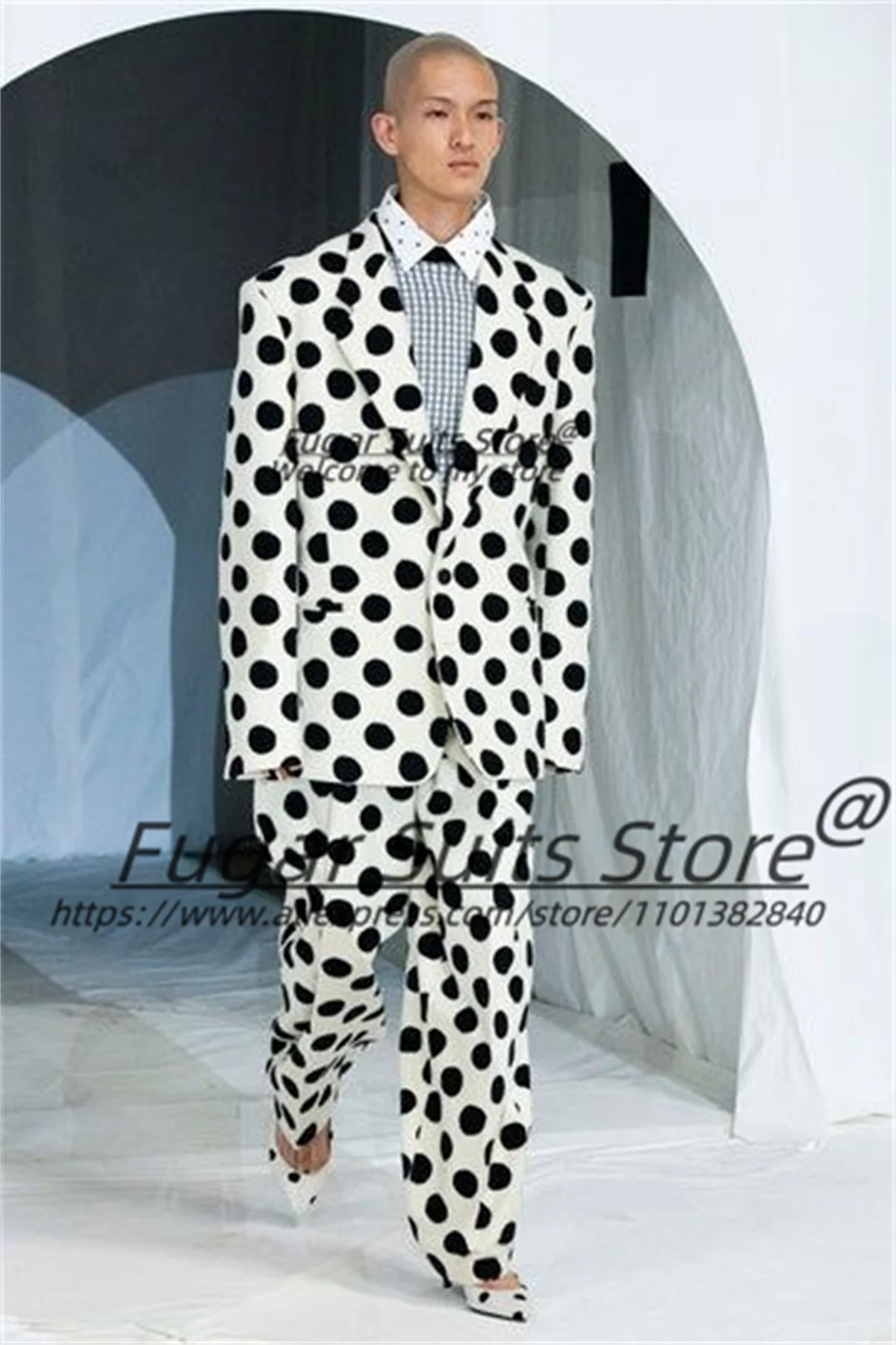 Handsome Black and white pattern Men Suits Slim Peak Lapel Groom  Tuxedos 2 Pcs Sets High-qublity Male Blazers Prom Ropa Hombre