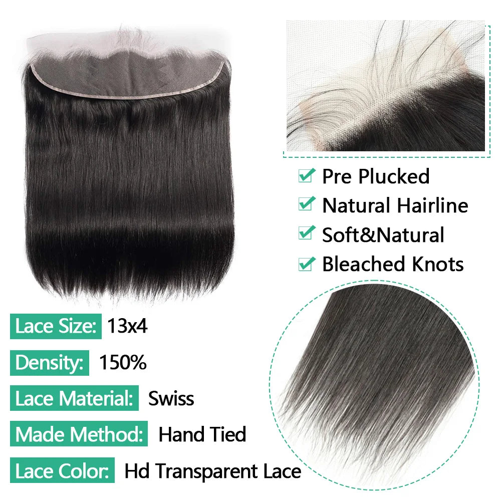 13x4 Lace Frontal Closure 4x4/5x5/6x6 Straight Lace Closure Human Hair Transparent Ear to Ear Frontal Extensions for Women