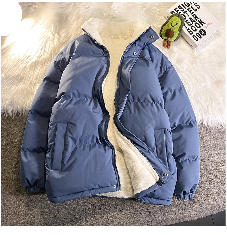 Warm Fleece Winter Lined Puffer Jackets Men Thick Parkas Casual Man Padded Down Outwear Zipper Long Sleeve Outdoor Couple Coat