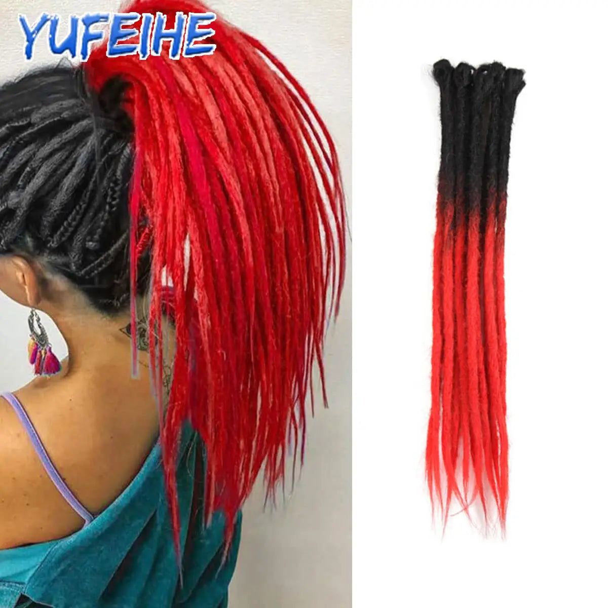 Dreadlocks Extensions Thin 0.7cm Width Synthetic Crochet Braids Hair Dreads Fake Hair Ombre Mint Green Reggae Hip Hop Style Pink