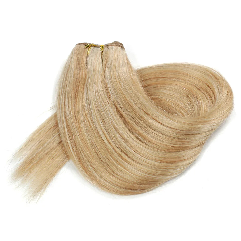 Straight Human Hair Weaves Bundles Brazilian Remy Human Hair Sew In Weft Extensions Straight Blonde 100g 16"-28" Natural Hair