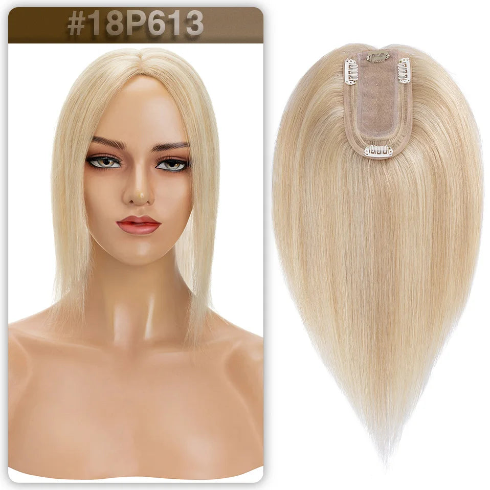 S-noilte 7x13cm Real Hair Toppers Silk Base Natural Hair Wig 100% Human Hair Prosthesis woman Brown Wigs Clip In Hair Extensions