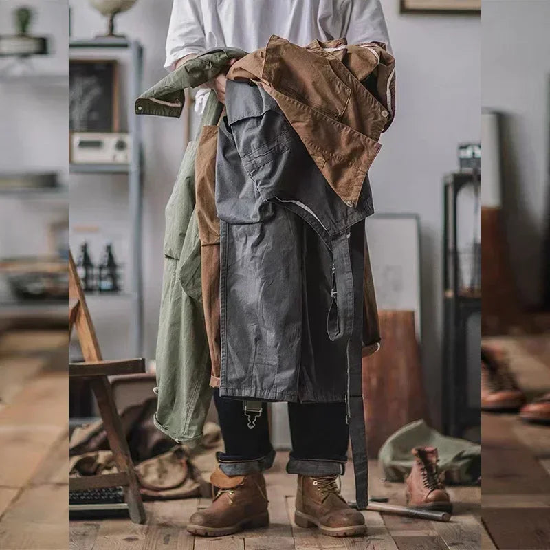 Retro American Cotton Overalls Loose Jumpsuit Men's Cargo Pants Men Suspenders Bibs Four Seasons Full Length Baggy Pants