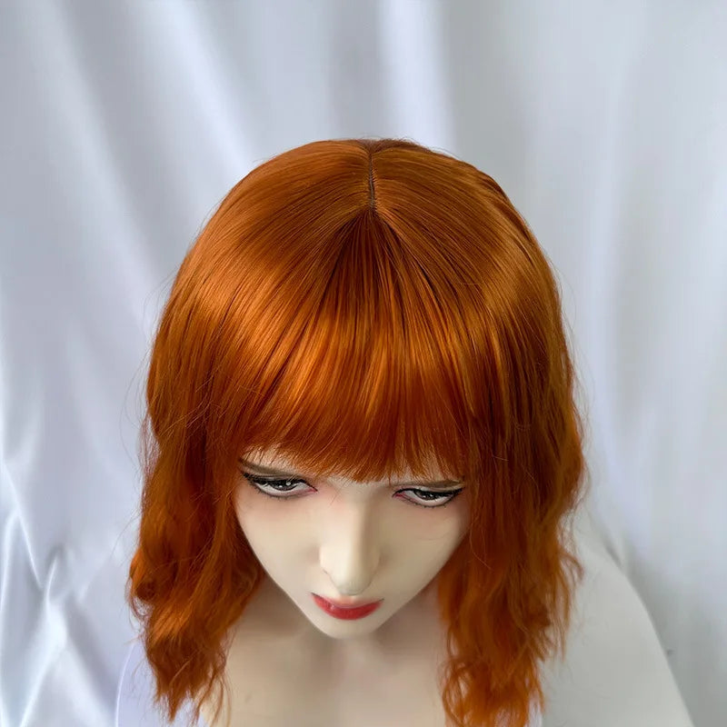 Fashionable orange synthetic wig with Liu seawater ripple daily wear cosplay party high temperature silk wig full head cover