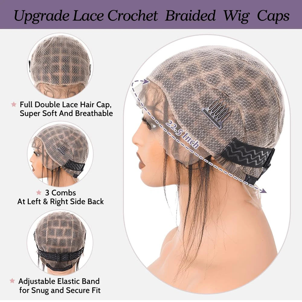 Ventilating Full Lace Wig Cap For Crochet Braiding Hair Black Braided Wig Cap For Making Afro Glueless Wig Lace Wig Cornrow Cap